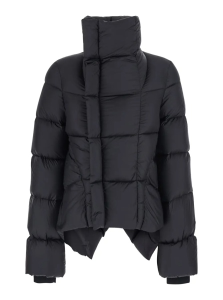 Geaca de Iarna Black Down jacket with high collar and off-center zip closure and asymmetrical hem in Tech Fabric for women