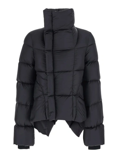 Geaca de Iarna Black Down jacket with high collar and off-center zip closure and asymmetrical hem in Tech Fabric for women