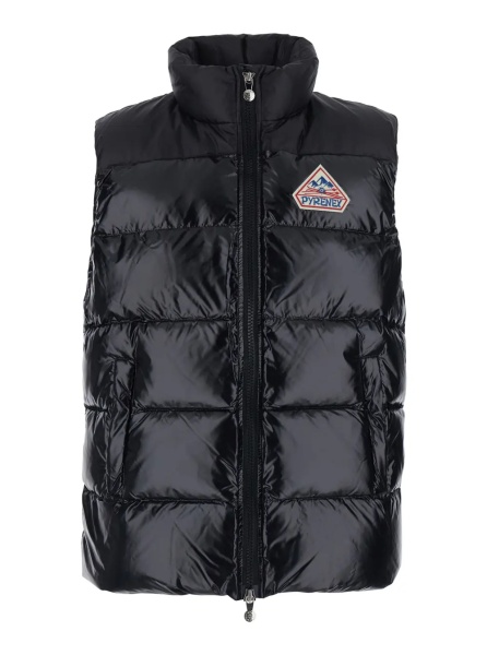 Geaca de Iarna Black Sleeveless Down jacket with high collar and logo patch on the front in Tech Fabric, unisex