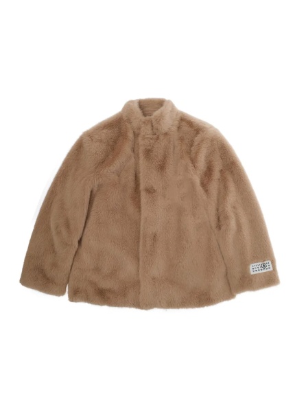 Geaca de Iarna Brown Fur with High Collar and Logo Patch in Faux -Fur for Boy