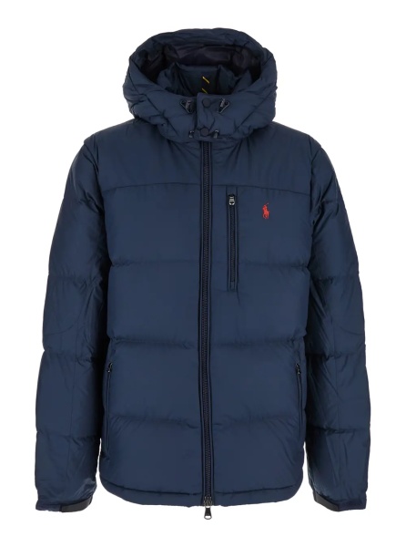 Geaca de Iarna Down jacket Blue with Fixed Hood and Embroidered Pony Logo on Chest in Tech Fabric Men