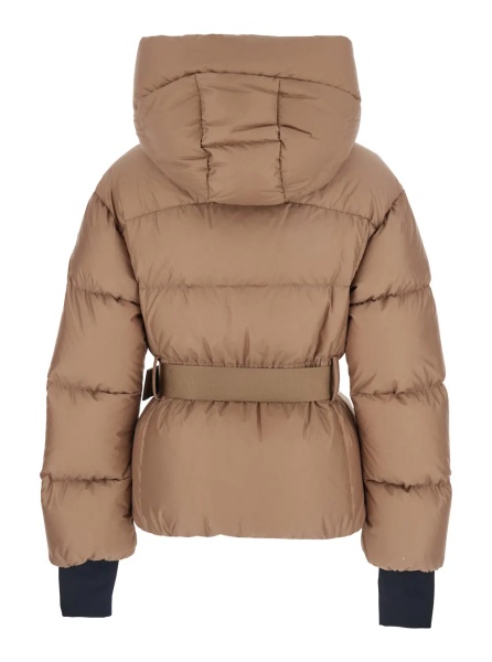 Geaca de Iarna 'Nisene' Pink Down Jacket with Buckled Belt on the Front and Logo Patch on the Sleeve in Tech Fabric Woman