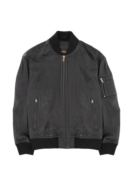 Geaca de piele Hugo Boss neagra