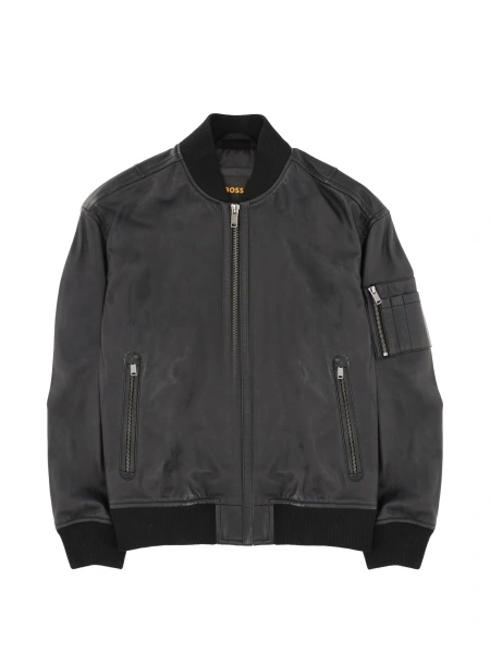 Geaca de piele Hugo Boss neagra