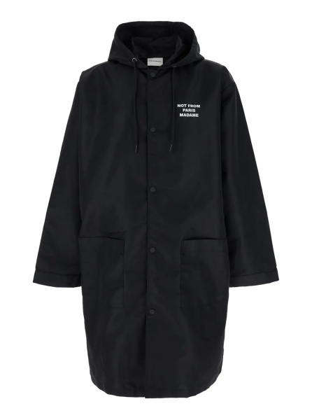 Geaca Parka 'La Parka Slogan' Black Parka with Hood with Drawstring and Logo Print on Front and Back in Tech Fabric for Men