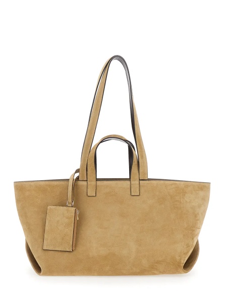Geanta de mana A.P.C. 'Le Drummer' Beige Shopper with Four Handles and Logo Lettering on the Front in Suede Women