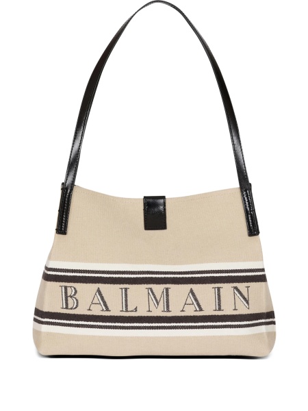 Geanta de mana Balmain neutra din piele si bumbac