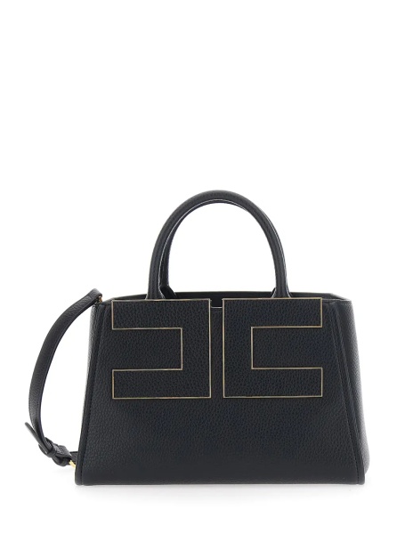 Geanta de mana Black Handbag with Logo on the Front and adjustable and removable strap in Ecoleather for women