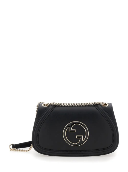 Geanta de mana 'Blondie Small' Black Handbag with Metallic GG Crossover on the Front and Chain Shoulder Strap in Leather Woman