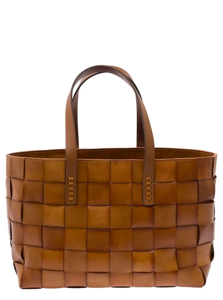 Geanta de mana Brown Woven Leather Double Handle Shopper Bag for Women