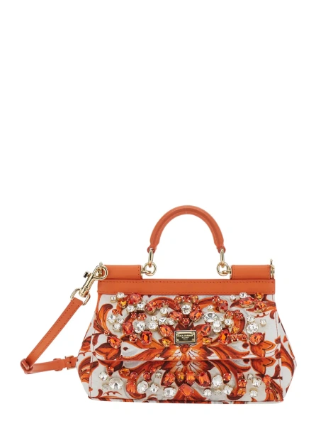 Geanta de mana Dolce & Gabbana 'Sicily' portocalie din canvas si piele