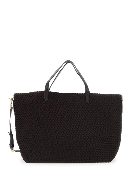 Geanta de mana 'Geneva' Brown Tote Bag with Adjustable and Removable Strap and Intreccio Motif in Ecoleather for Women
