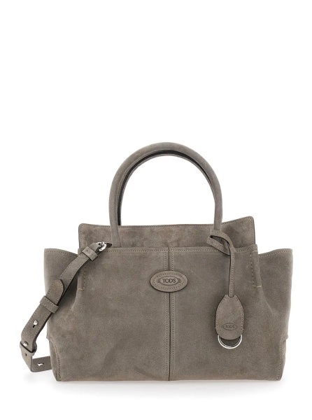 Geanta de mana Gray Handbag with embossed logo on the front and adjustable and removable shoulder strap in suede for women