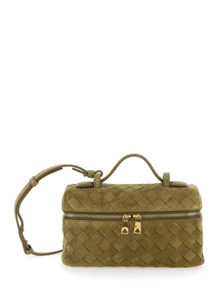 Geanta de mana Green Vanity Case with Intreccio Motif in Suede Woman