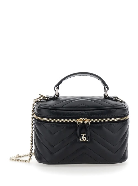 Geanta de mana Handbag 'Gucci' with Chain Strap and GG Plaque on Front in Black Leather for Women