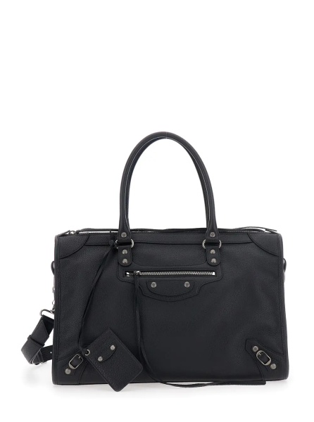 Geanta de mana Handbag 'Le City' Large with Adjustable and Removable Shoulder Strap and Zip Pocket on the Front in Grained Black Leather for Men