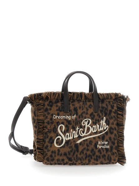 Geanta de mana Handbag with felt and leopard details, made of polyester, in brown, unisex.