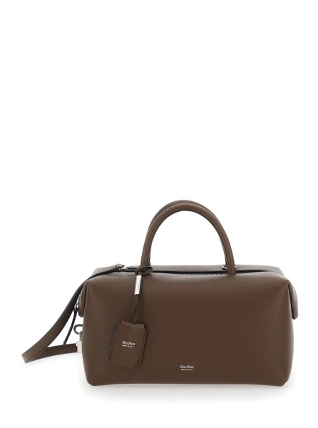 Geanta de mana 'Holdall Media' Brown Handbag with Adjustable and Removable Shoulder Strap and Logo Lettering on the Front in Leather Woman