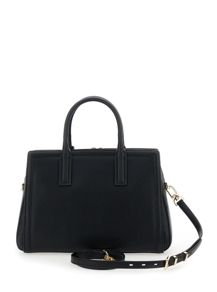 Geanta de mana 'Laila' Black Handbag with Metallic Pendant on Front in Leather Women