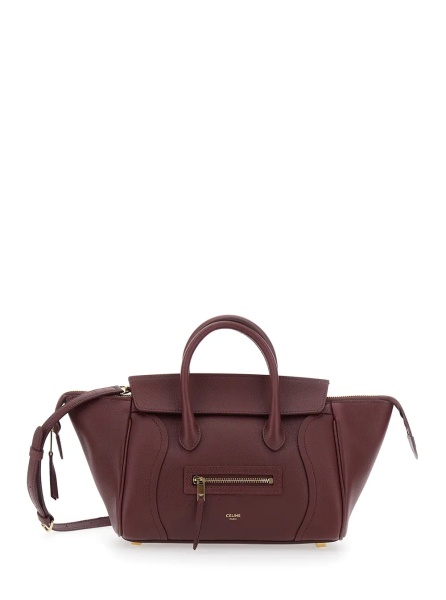 Geanta de mana 'Luggage' Bordeaux Small Handbag with Adjustable and Removable Shoulder Strap and Logo Lettering on the Front in Leather for Women