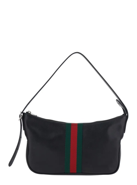 Geanta de mana 'Lunetta' Black Handbag with Adjustable and Removable Shoulder Strap and Web Stripe on the Front in Leather for Men