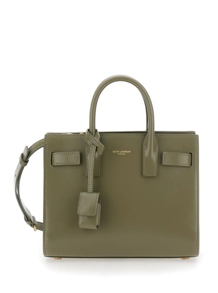 Geanta de mana 'Sac du Jour' Green Nano Handbag with Logo Lettering on the Front in Leather Woman
