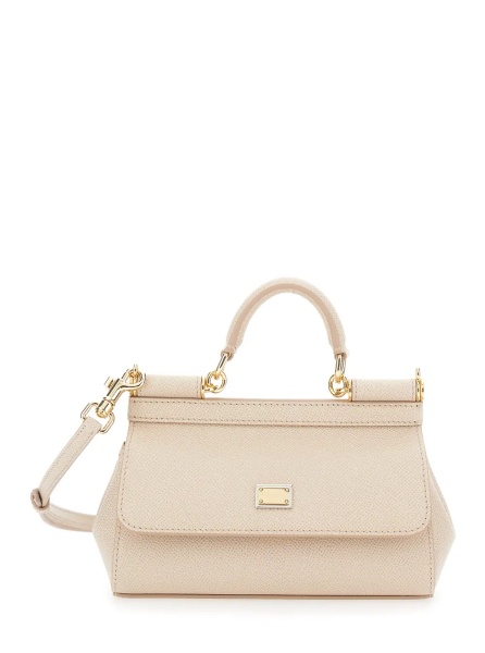 Geanta de mana 'Sicily' Pink Handbag with Adjustable and Removable Shoulder Strap and Logo Plate on the Front in Leather for Women