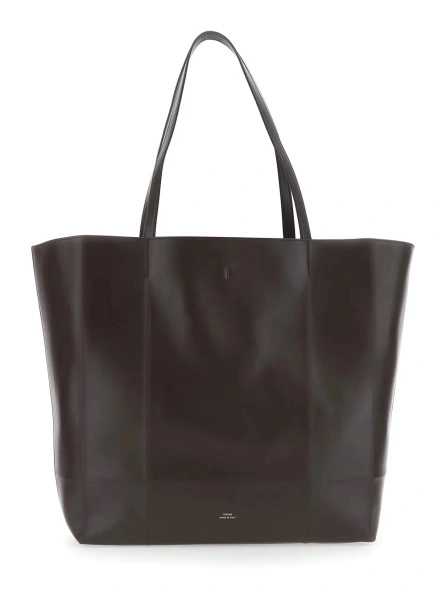 Geanta de mana TOTÊME 'Roam' brown Shopper with double handles and embossed logo in leather for women