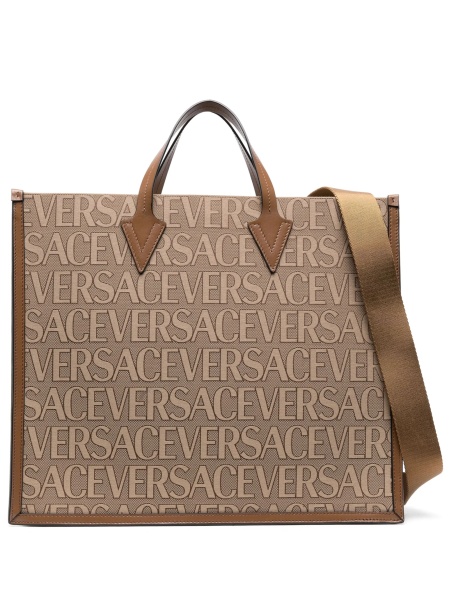 Geanta de mana Versace maro din piele si bumbac