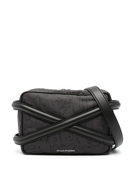 Geanta de umar Alexander McQueen neagra din material textil si piele