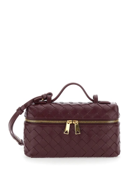Geanta de umar 'Bang Bang' Bordeaux Crossbody bag with Adjustable and Removable Strap and Intreccio Motif in Suede for Women