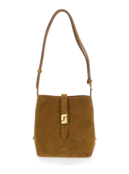 Geanta de umar 'Bello' Brown Mini Shoulder bag with Adjustable Shoulder Strap and Logo Plaque on the Front in Suede for Women