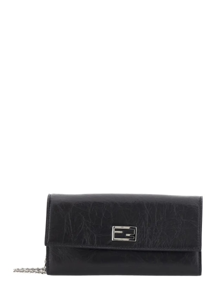 Geanta de umar Black Crossbody bag with chain strap and FF plate on the front in leather for women