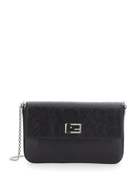 Geanta de umar Black Crossbody bag with chain strap and FF plate on the front in leather for women
