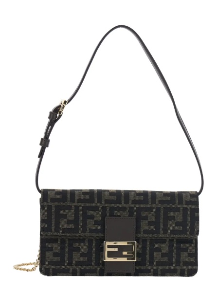 Geanta de umar Brown Crossbody bag with leather strap and chain strap in FF canvas for women
