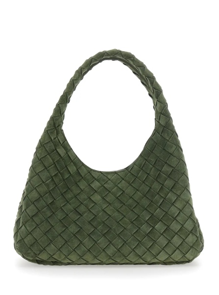 Geanta de umar 'Campana Small' green Shoulder bag with Closure with Lace and Motif Woven in suede Women