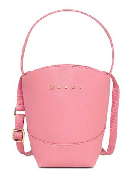 Geanta de umar 'Flower Basket' Pink Crossbody bag with Logo lettering and Shoulder Strap in Tech Fabric Girl