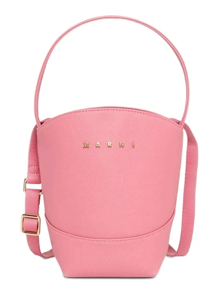 Geanta de umar 'Flower Basket' Pink Crossbody bag with Logo lettering and Shoulder Strap in Tech Fabric Girl