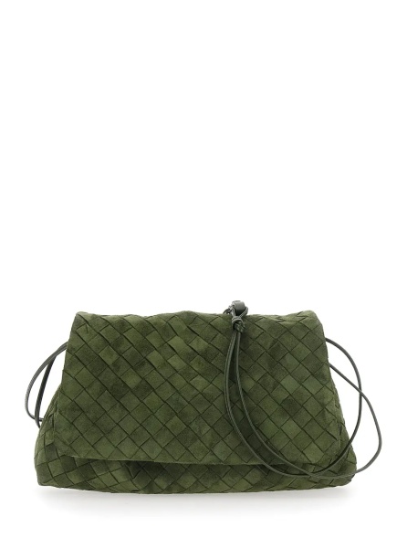 Geanta de umar 'Giorno' Green Crossbody bag with Adjustable Strap and Intrecciato Motif in Suede for Women