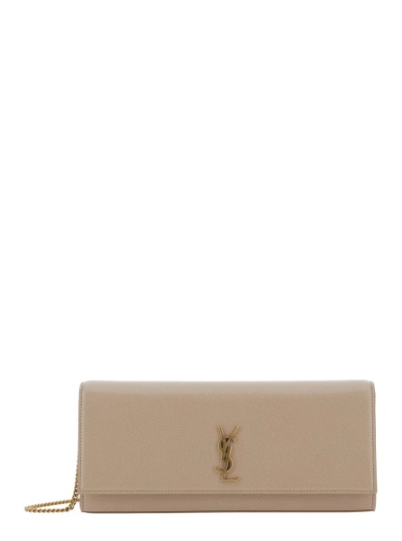 Geanta de umar Kate Shoulder Bag with Chain Strap and Cassandre Plaque on Front in Beige Hammered Leather for Women