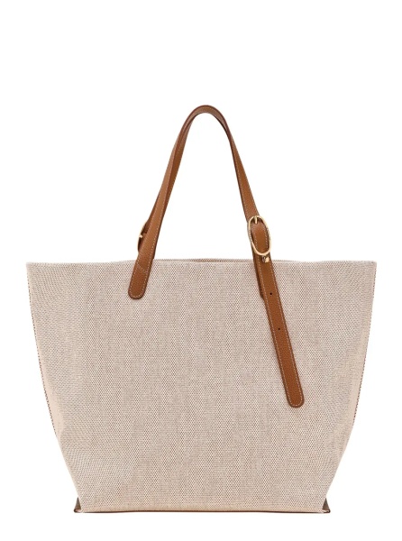 Geanta de umar 'Le Foulonné Toile' Brown Shoulder Bag with Adjustable Handle and Logo Lettering on the Front in Leather and Canvas for Women