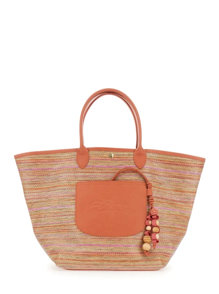 Geanta de umar 'Le Panier Pliage Rainbow' Orange Shoulder Bag with Charm on the Front and Striped Motif in Leather and Canvas Woman