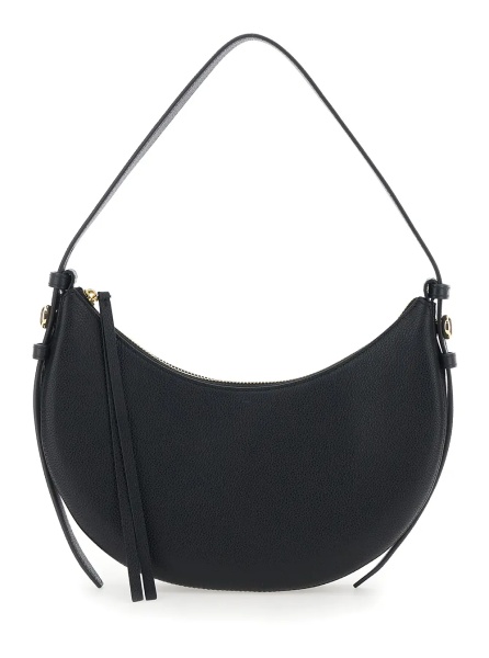 Geanta de umar 'Romy Half Moon' Black Shoulder Bag with Adjustable and Removable Strap and Half Moon Design in Hammered Leather for Women