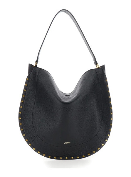 Geanta de umar Shoulder Bag 'Oskan Hobo' with Studded Profile in Black Leather for Women