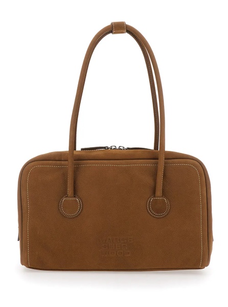 Geanta de umar Shoulder Bag 'Soft Boston' Small with Logo Lettering on the Front in Brown Leather for Women