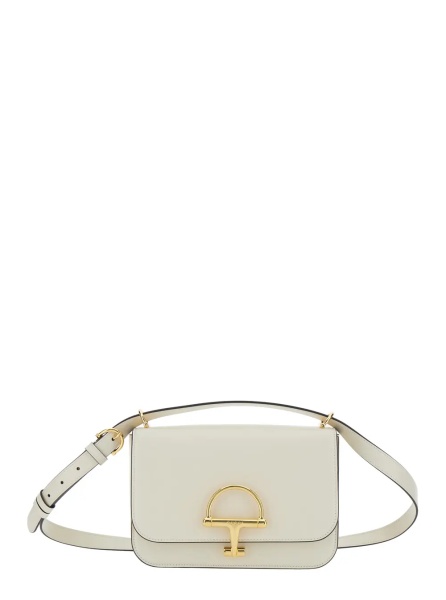 Geanta de umar 'Siena Small' White Shoulder Bag with Claw on the Front in Leather Woman