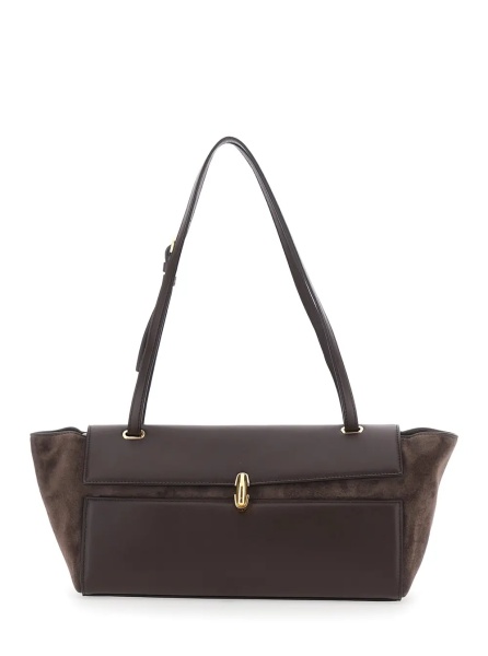 Geanta de umar 'Trapeze' Brown Shoulder Bag with Two Top Handles in Leather for Women