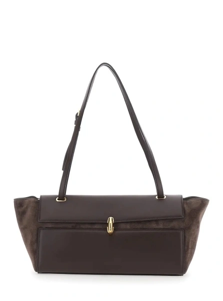 Geanta de umar 'Trapeze' Brown Shoulder Bag with Two Top Handles in Leather for Women