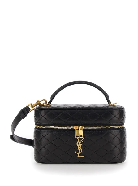 Geanta de umar Vanity Bag 'Gaby' with Cassandre Metal Plate on Front in Black Quilted Leather for Women