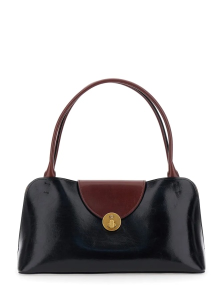 Geanta de umar 'Vivien' Black Shoulder Bag with Turn Lock Closure and Medusa Plaque in Leather for Women
